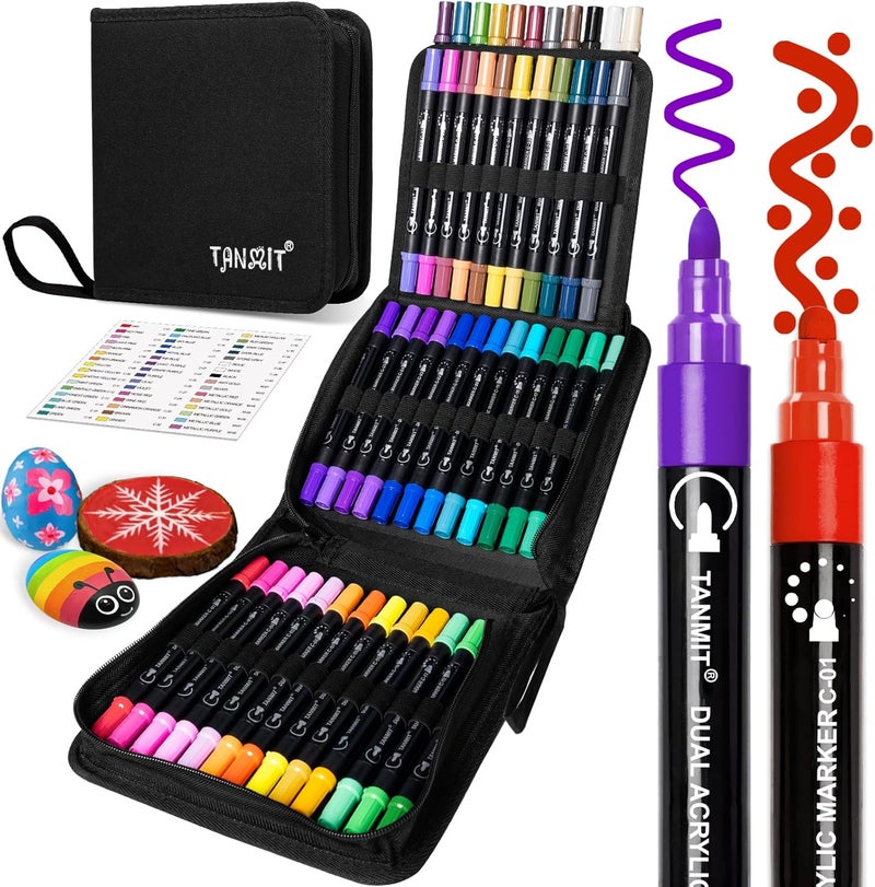 TANMIT Acrylic Paint Pens Markers, 48 Colors Dual Tip Acrylic Paint Pens for Rock Painting, Wood, Canvas, Stone, Glass, Ceramic Surfaces, DIY Crafts Making Art Supplies (Round Tip and Fine Tip) - Image 1